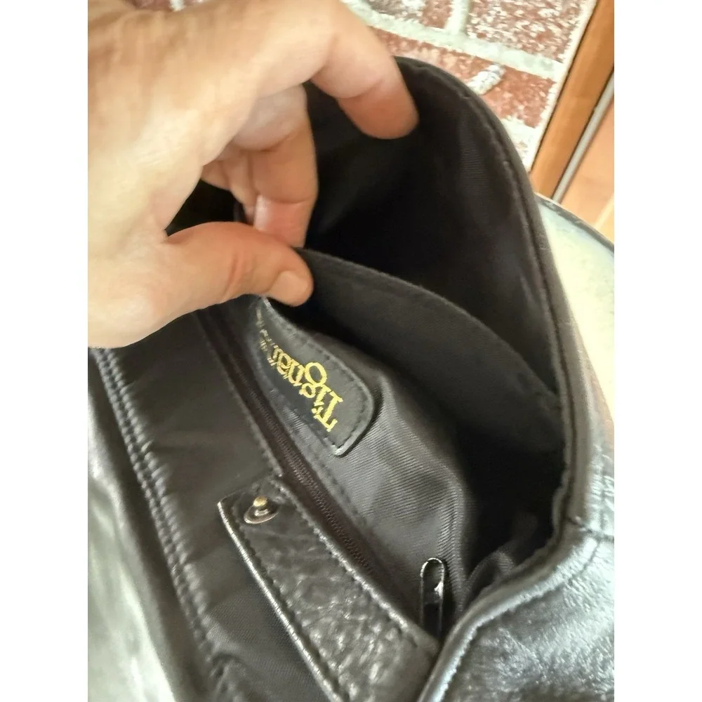 Tignanello Black Leather Sling Backpack‎ Day Pack Handbag Purse Adj Strap
